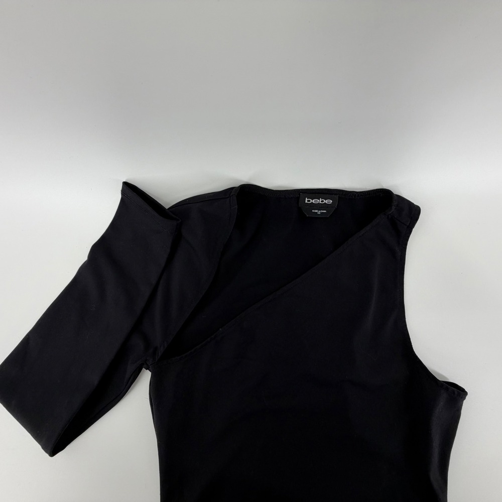 Bebe Black One Shoulder Cutout Long Sleeve Bodycon Mini Dress Size XS